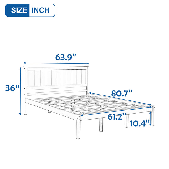 Platform Bed Frame with Headboard, Wood Slat Support, No Box Spring Needed, Queen, White