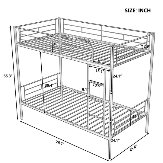 Twin Over Twin Metal Bunk Bed (Black)