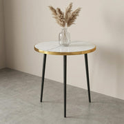 Round Side Table, Gold Metal Frame AccentTable with Marble Texture Top, Modern EndTable for Living Room Bedroom, SmallSpaces
