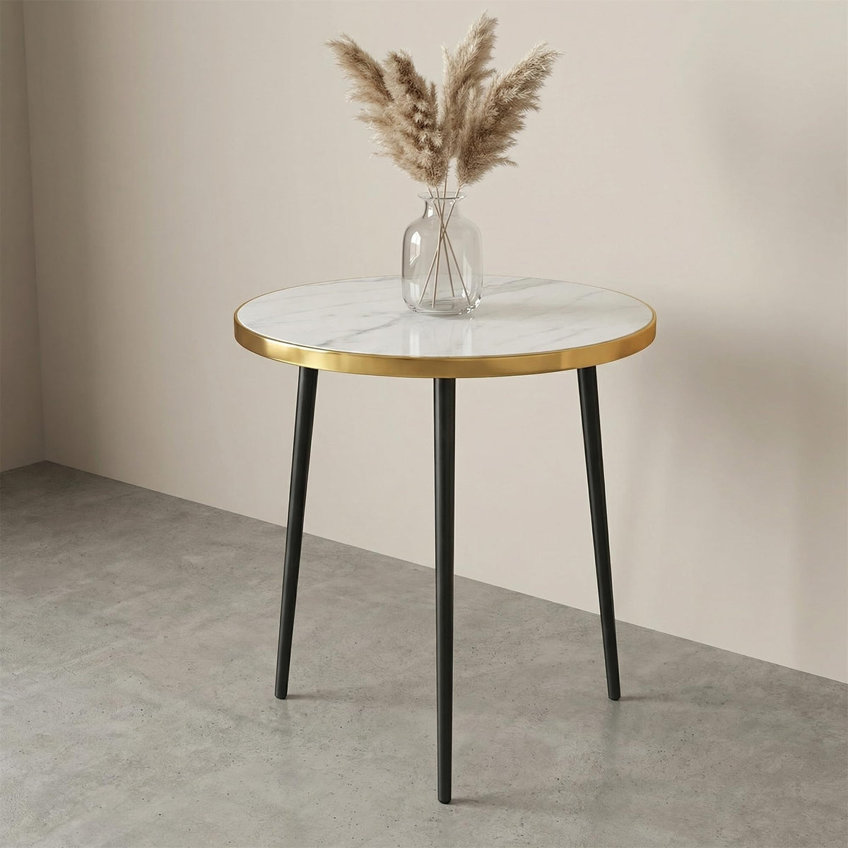 Round Side Table, Gold Metal Frame AccentTable with Marble Texture Top, Modern EndTable for Living Room Bedroom, SmallSpaces
