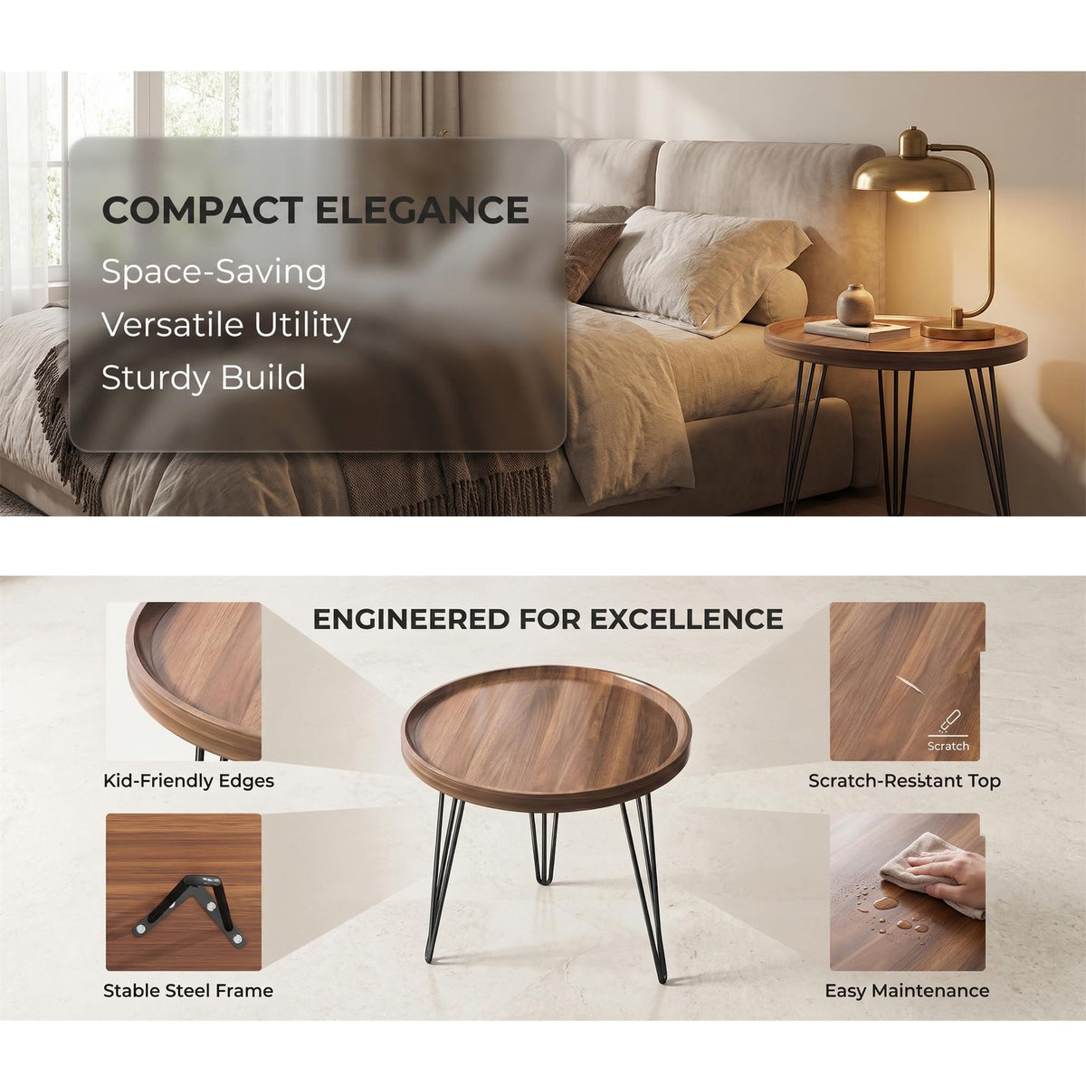 HOT SALE✨✨30%OFF  ||  Modern minimalist, luxury-style small round walnut table—the perfect companion for your bedroom.