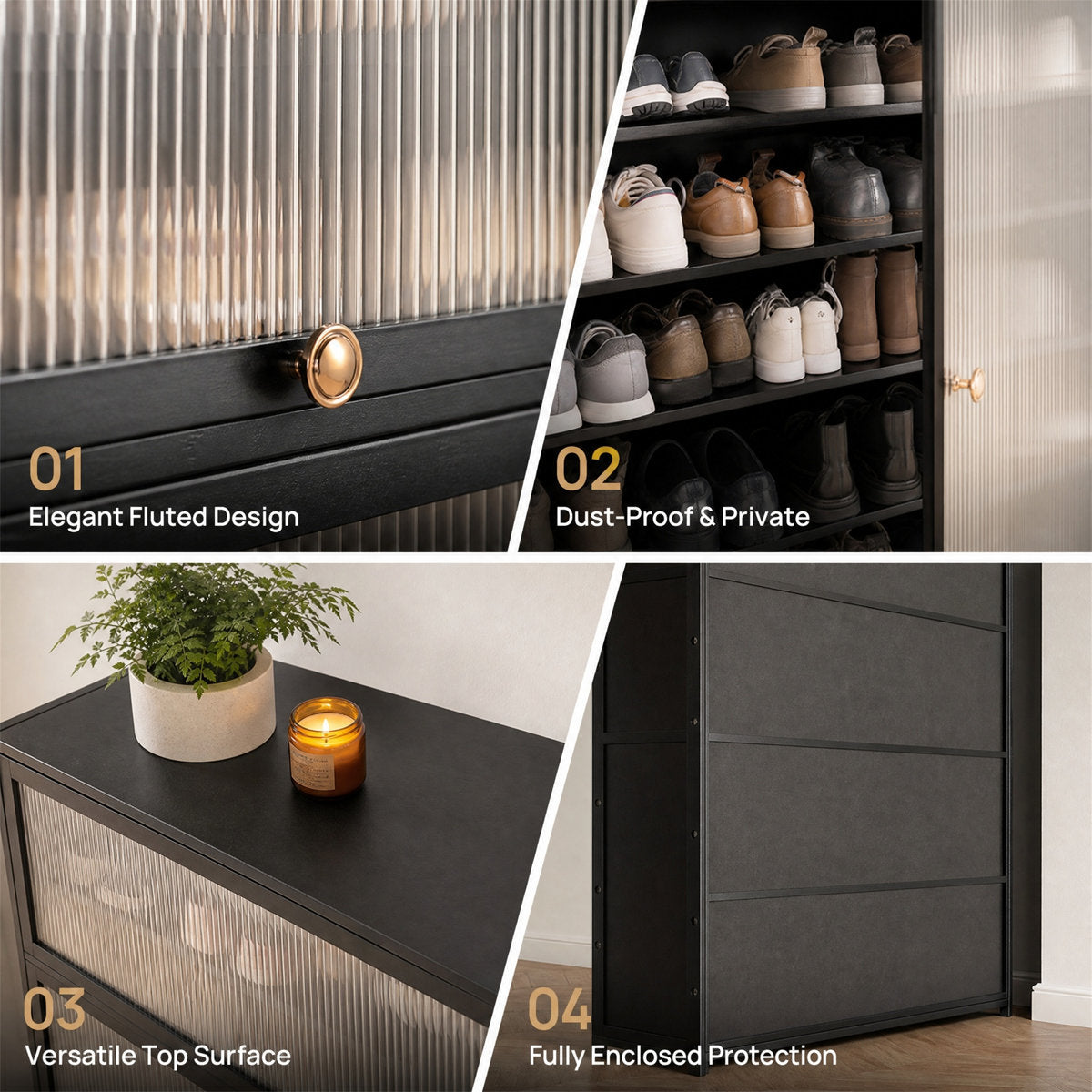 Reeded Acrylic Shoe Cabinet