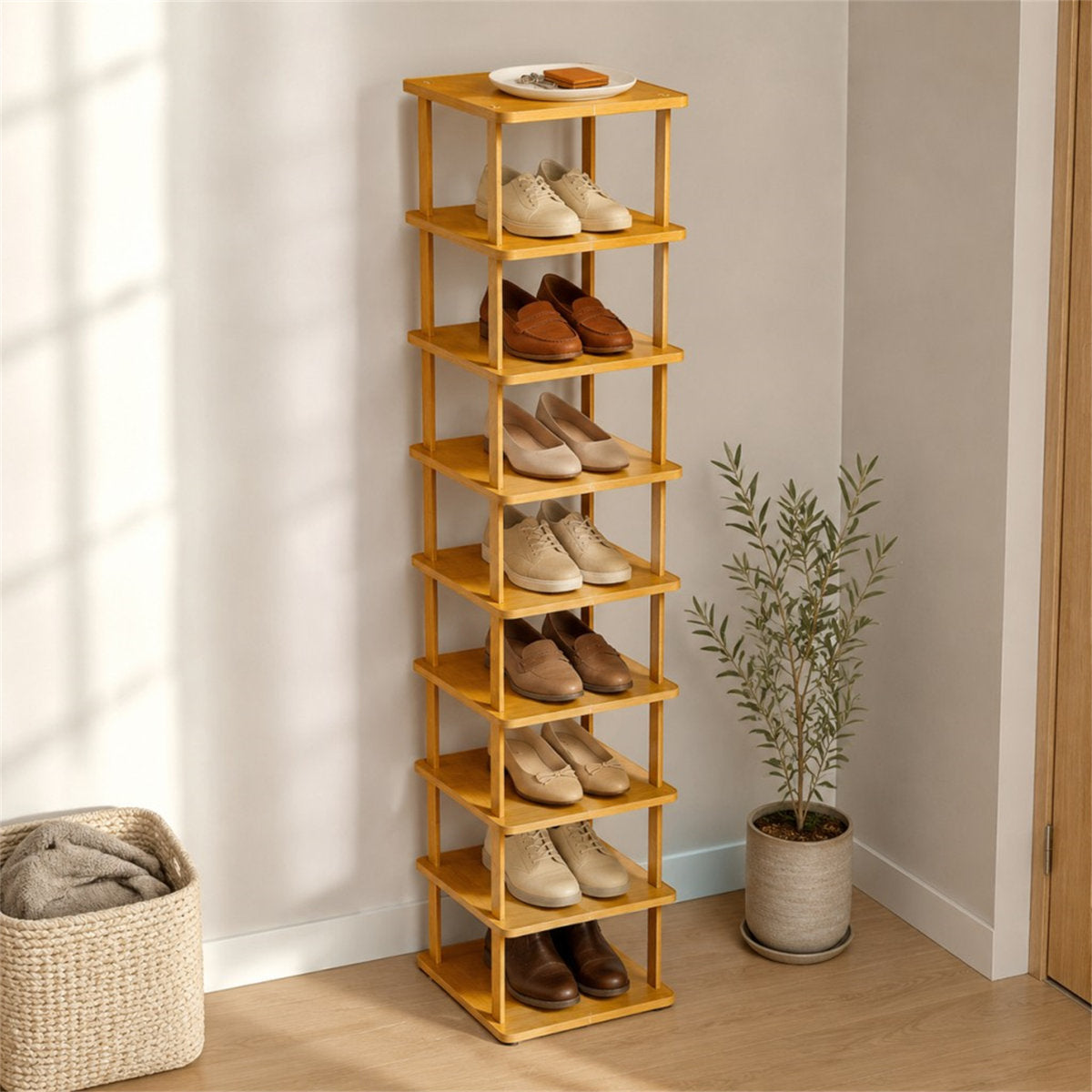 Nine-Tier Bamboo Shoe Rack