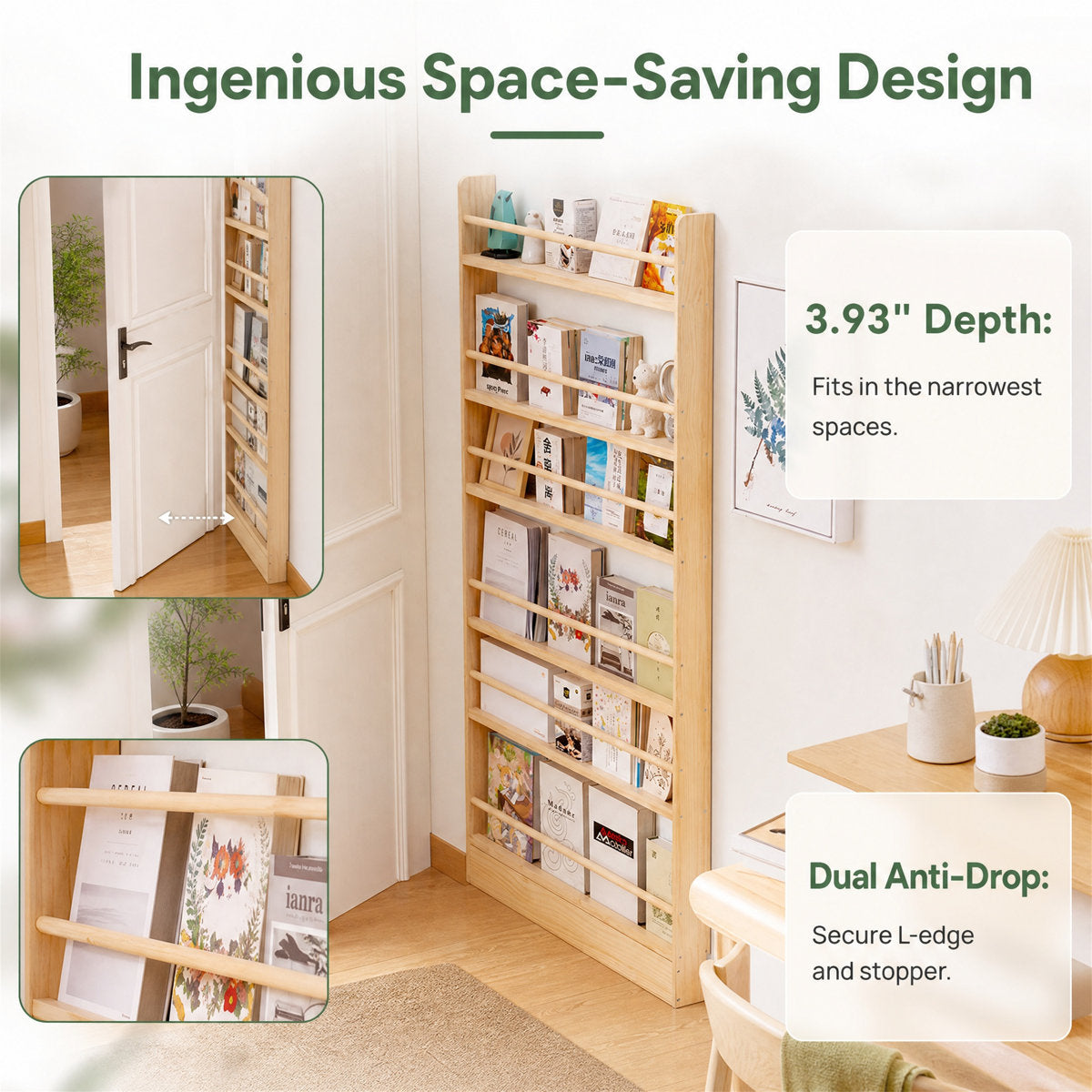 Six-Tier Solid Wood Bookshelf