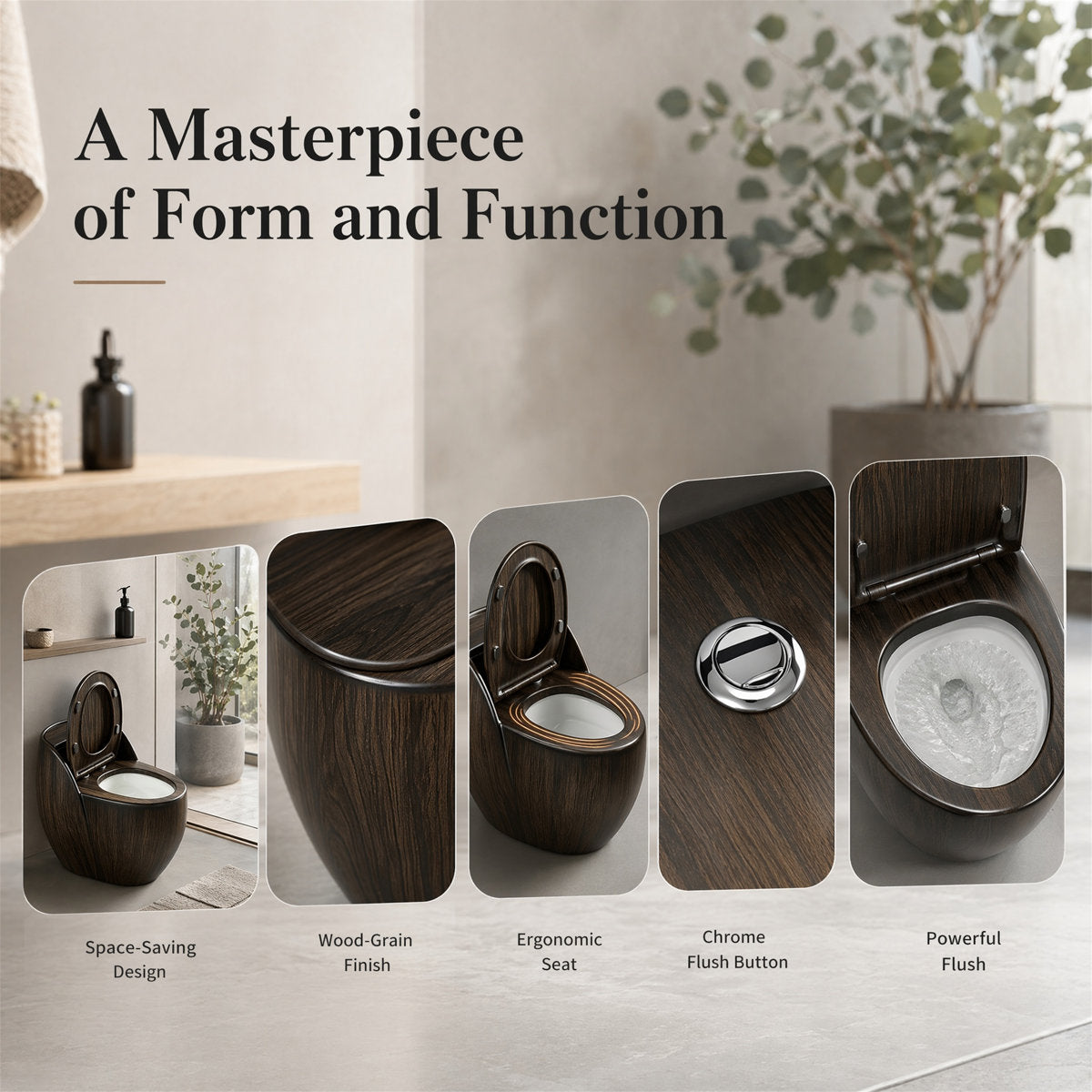 Wood-Grain One-Piece Toilet