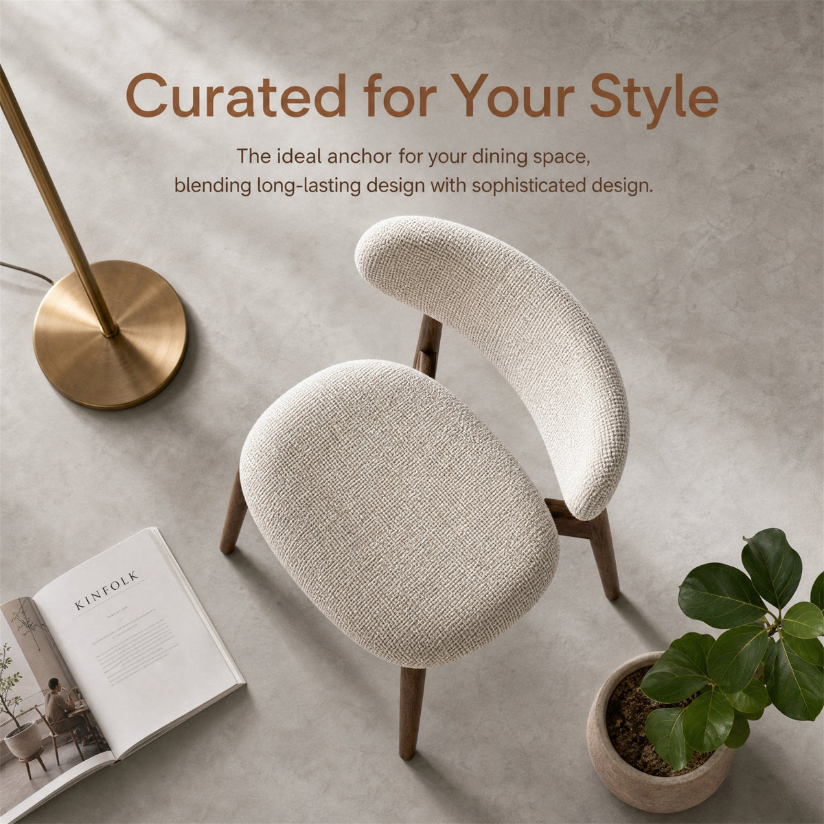Curved Linen Dining Chair