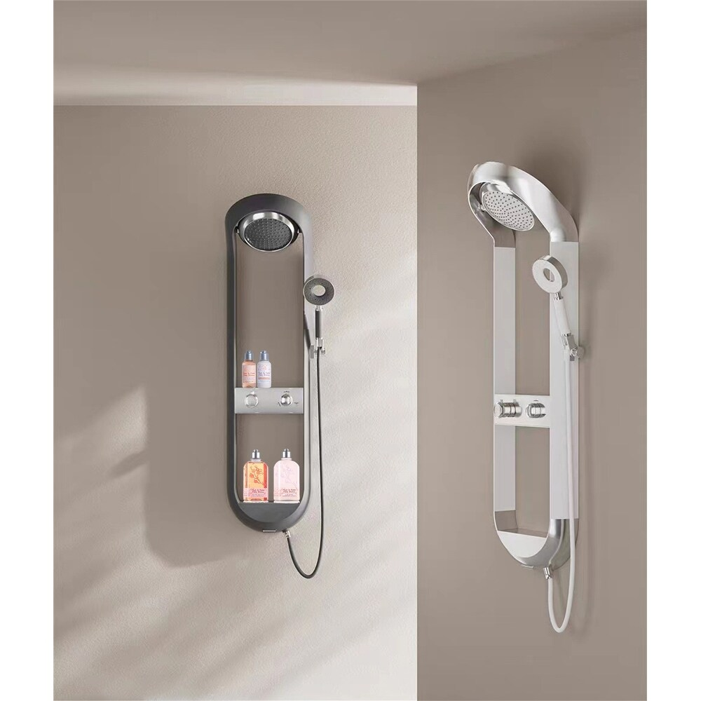 Shower System Adjustable Water Angle Mode with Double Shelves (White)