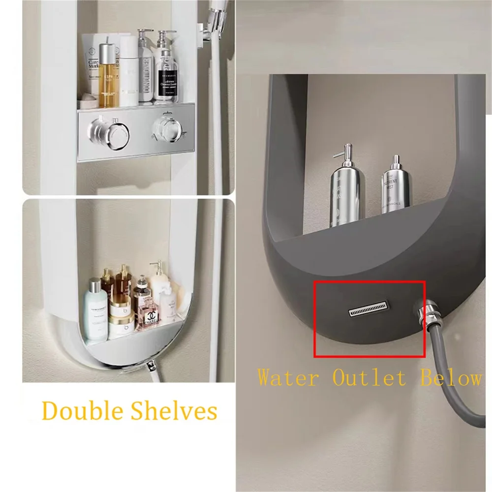 Shower System Adjustable Water Angle Mode with Double Shelves (Black)