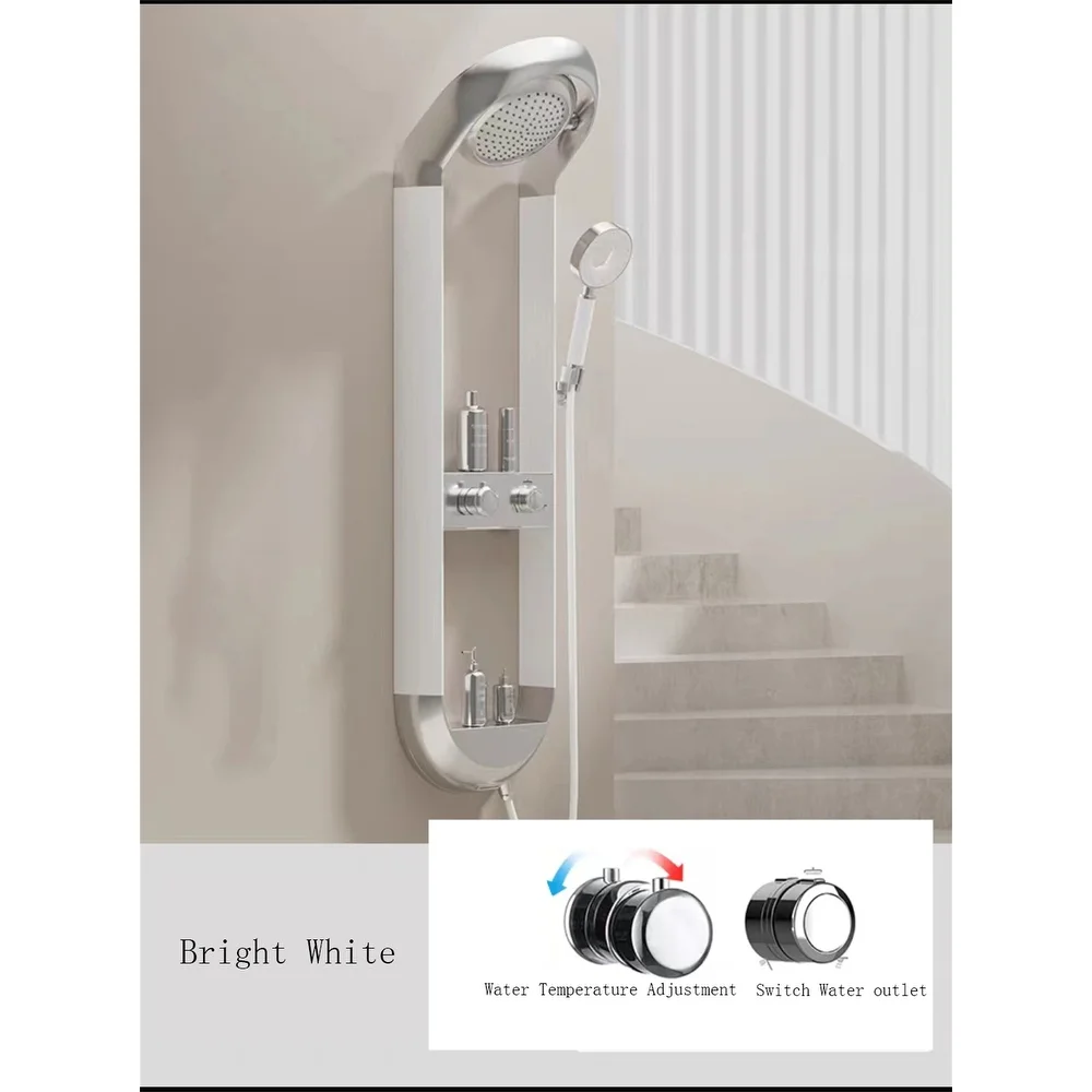 Shower System Adjustable Water Angle Mode with Double Shelves (White)