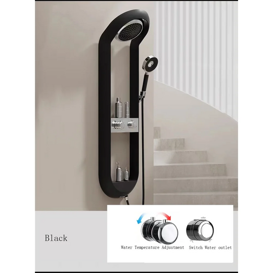 Shower System Adjustable Water Angle Mode with Double Shelves (Black)