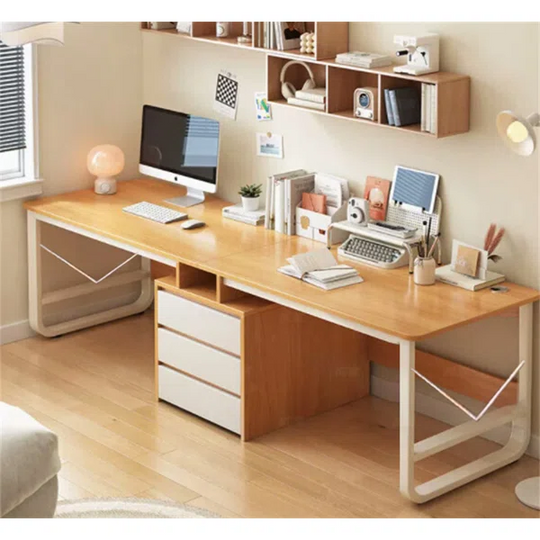 Natural White 2 Person Computer Desk for Home Office