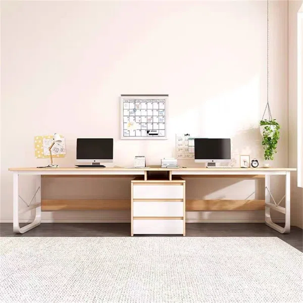 Natural White 2 Person Computer Desk for Home Office