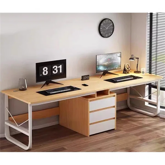 Natural White 2 Person Computer Desk for Home Office