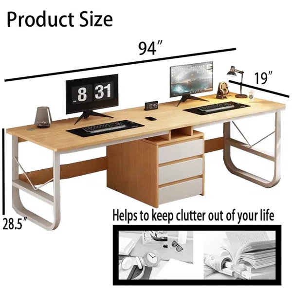 Natural White 2 Person Computer Desk for Home Office