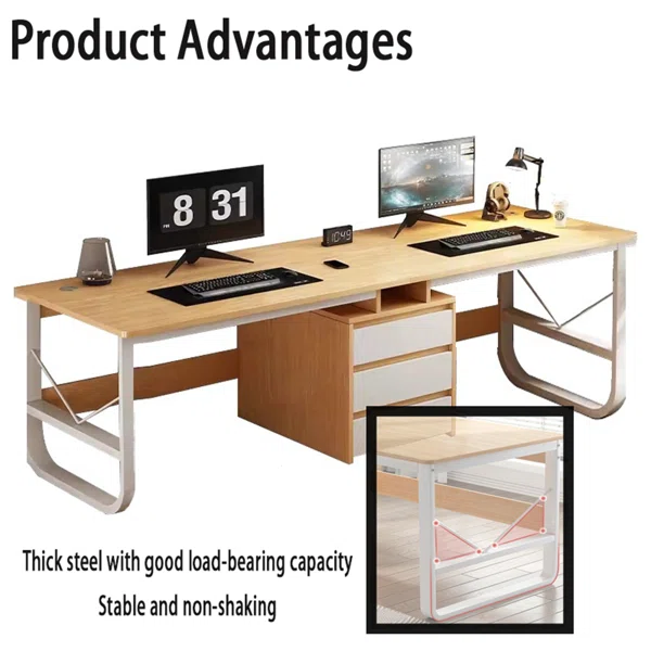 Natural White 2 Person Computer Desk for Home Office