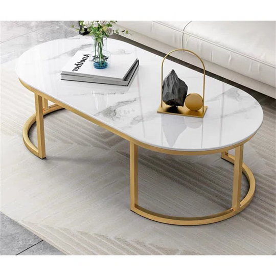 Round Coffee Table with White Faux Marble Top