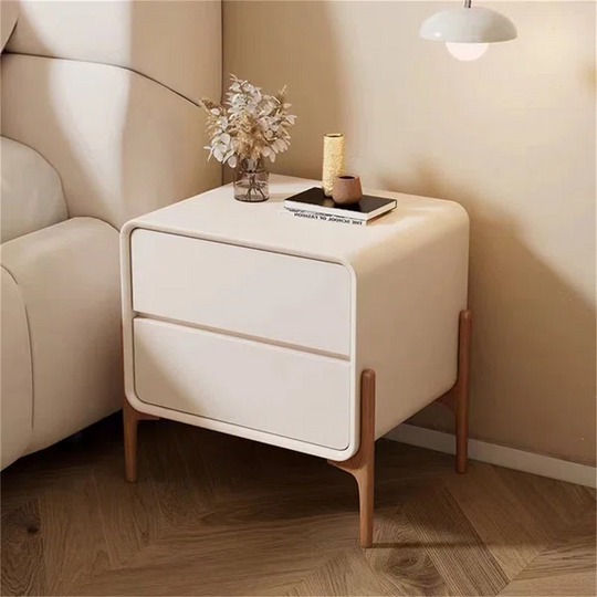 Modern Off White Nightstand 2-Drawer Bedside Cabinet