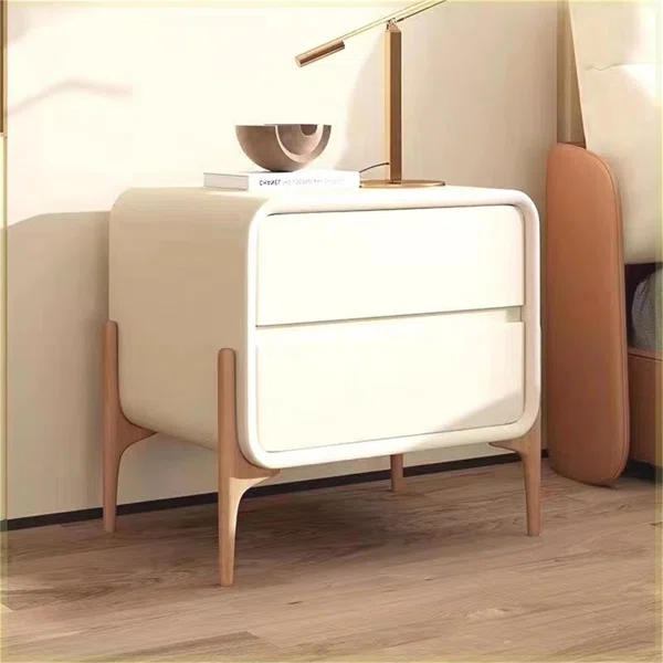 Modern Off White Nightstand 2-Drawer Bedside Cabinet