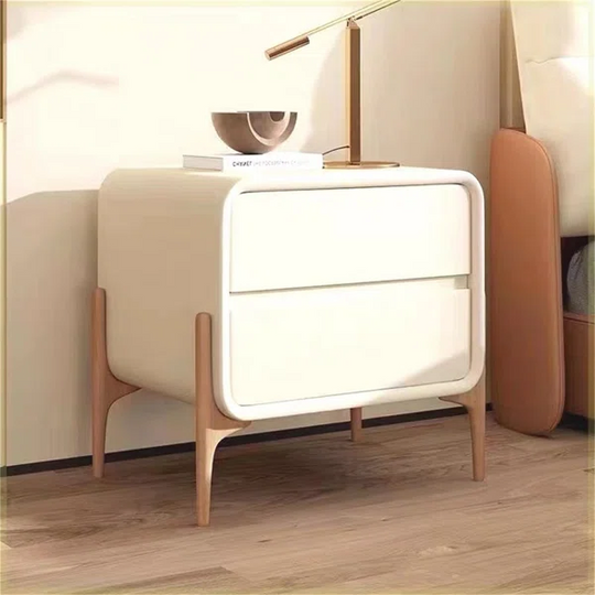 Modern Off White Nightstand 2-Drawer Bedside Cabinet