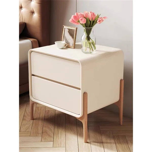 Modern Off White Nightstand 2-Drawer Bedside Cabinet