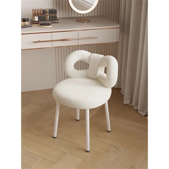 Modern White Teddy Velvet Vanity Stool Makeup Accent Chair