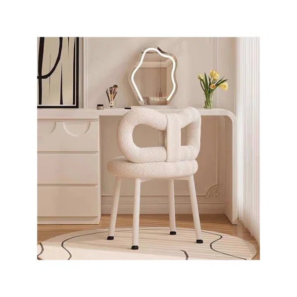 Modern White Teddy Velvet Vanity Stool Makeup Accent Chair