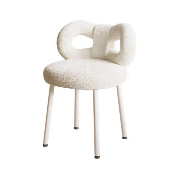 Modern White Teddy Velvet Vanity Stool Makeup Accent Chair