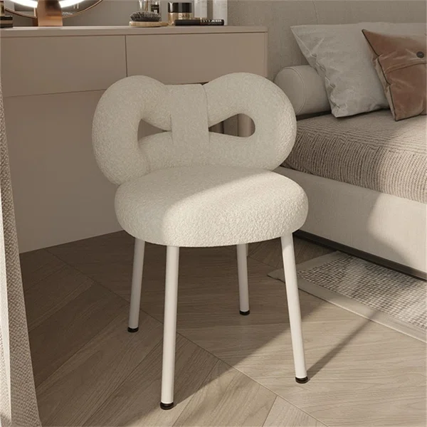 Modern White Teddy Velvet Vanity Stool Makeup Accent Chair