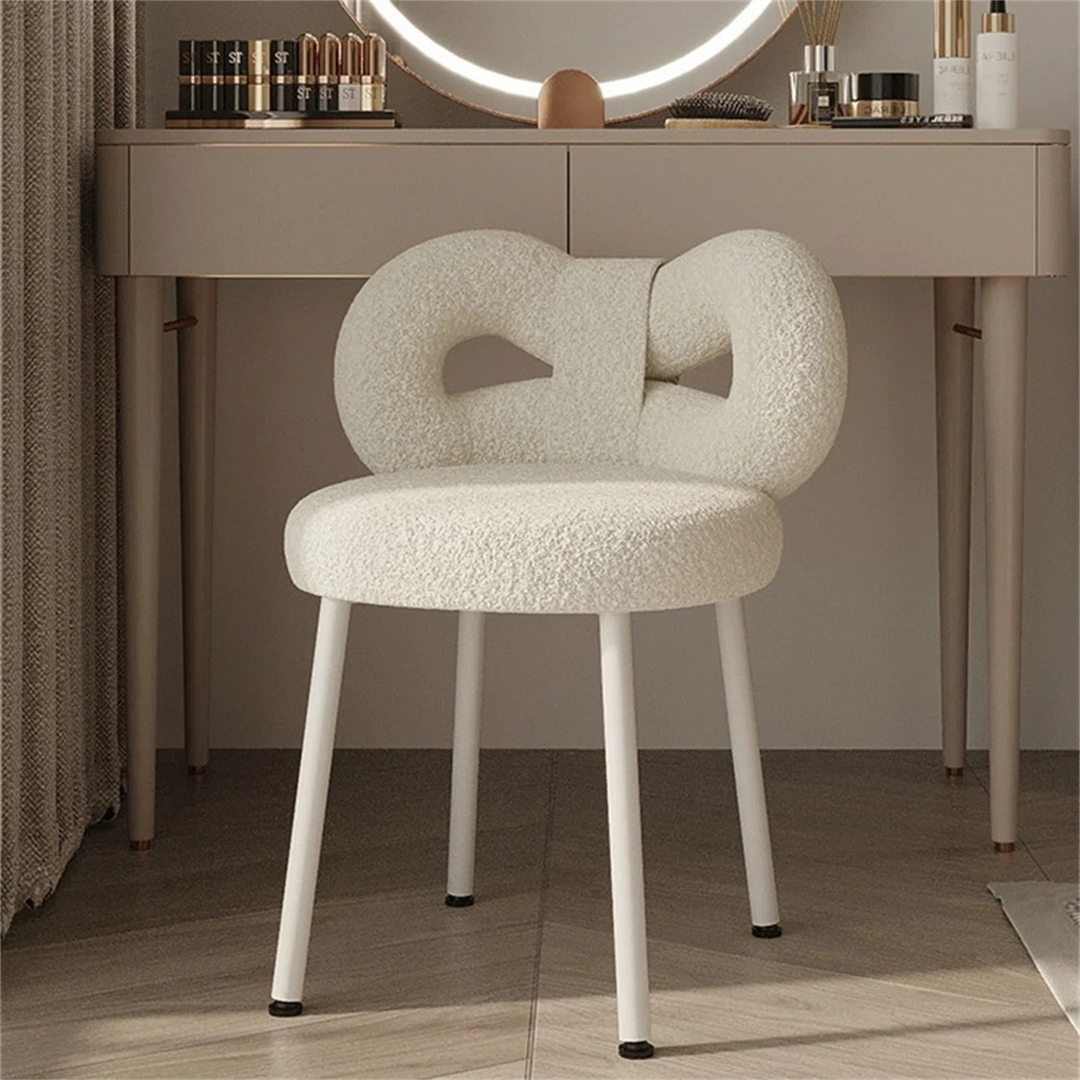 Modern White Teddy Velvet Vanity Stool Makeup Accent Chair