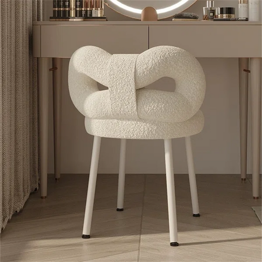 Modern White Teddy Velvet Vanity Stool Makeup Accent Chair