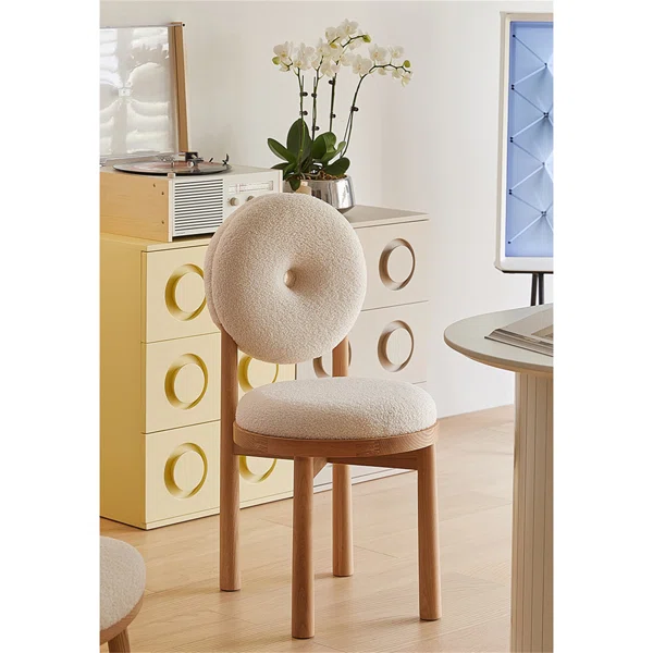 White Boucle Dining Chair Side Chair Natural Wood Legs