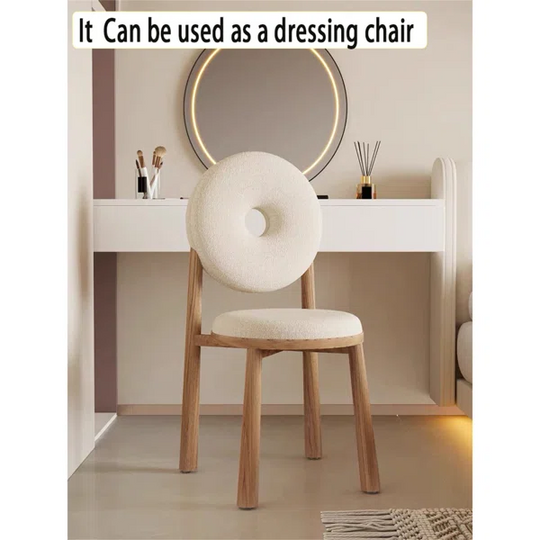 White Boucle Dining Chair Side Chair Natural Wood Legs