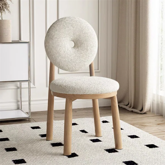 White Boucle Dining Chair Side Chair Natural Wood Legs