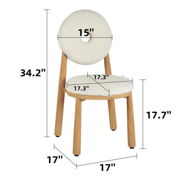 White Boucle Dining Chair Side Chair Natural Wood Legs