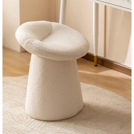 Modern White Teddy Velvet Vanity Stool Backless Makeup Accent Chair