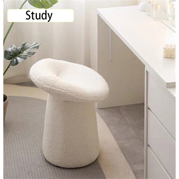 Modern White Teddy Velvet Vanity Stool Backless Makeup Accent Chair