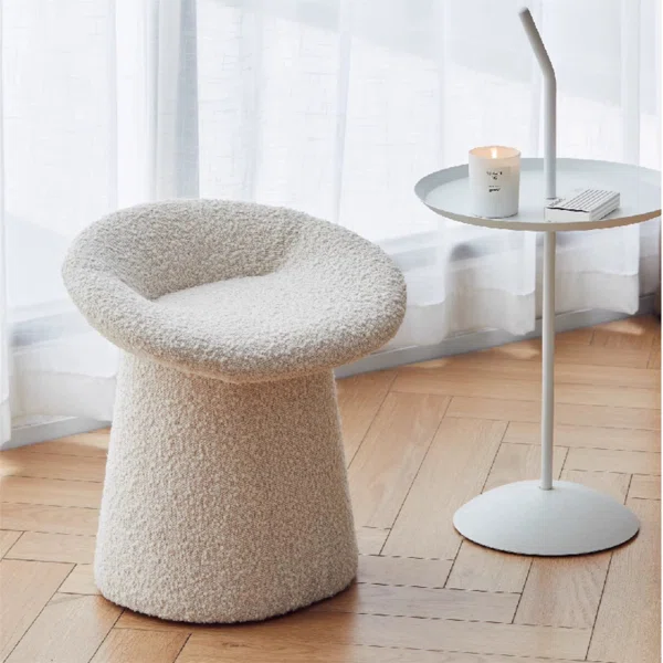 Modern White Teddy Velvet Vanity Stool Backless Makeup Accent Chair