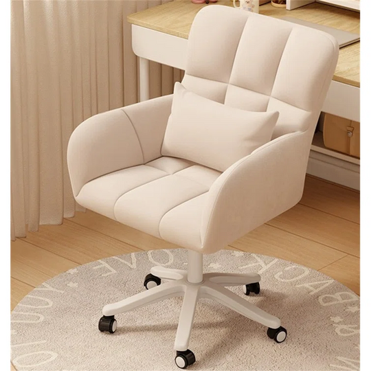 Modern White Swivel Office Chair Adjustable Height Ergonomic Linen Armless Desk Chair