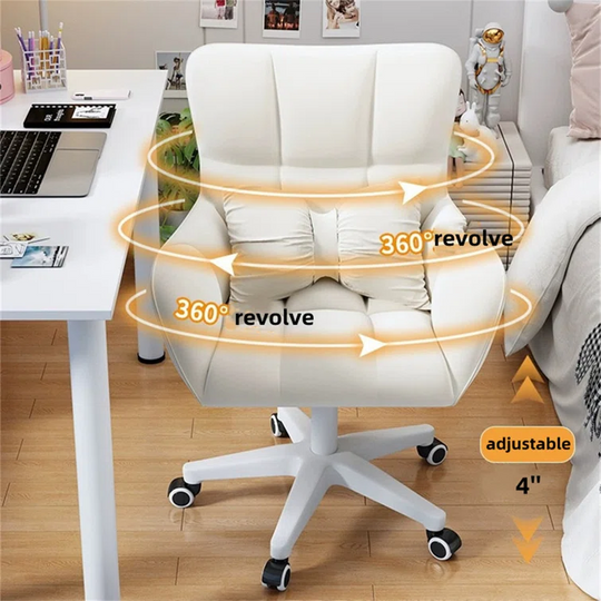 Modern White Swivel Office Chair Adjustable Height Ergonomic Linen Armless Desk Chair