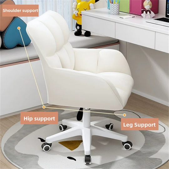 Modern White Swivel Office Chair Adjustable Height Ergonomic Linen Armless Desk Chair