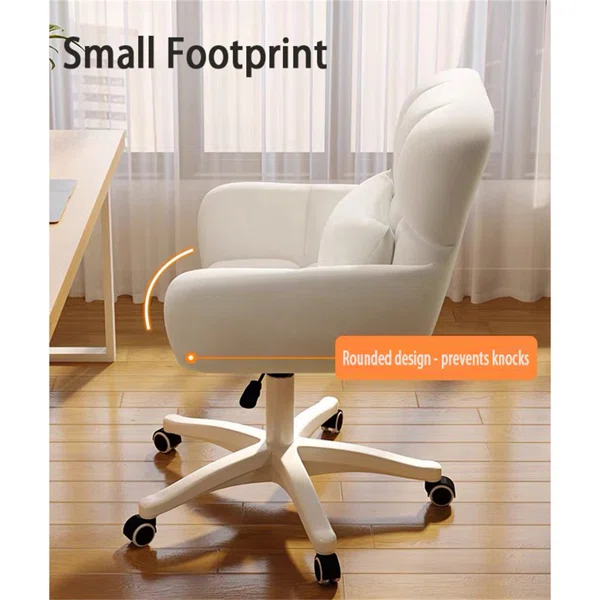 Modern White Swivel Office Chair Adjustable Height Ergonomic Linen Armless Desk Chair