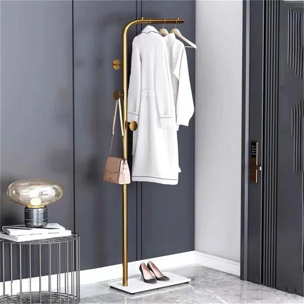 77" Modern L-Shaped Metal Cloth Rack with Marble Base