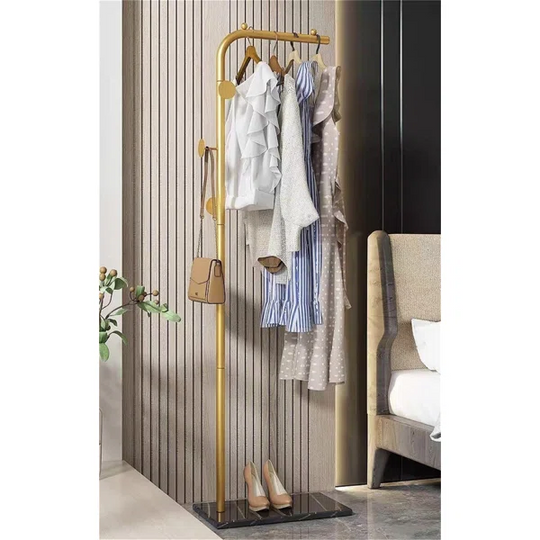 77" Modern L-Shaped Metal Cloth Rack with Marble Base