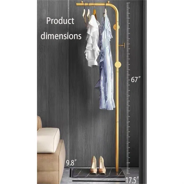 77" Modern L-Shaped Metal Cloth Rack with Marble Base