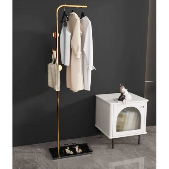 77" Modern L-Shaped Metal Cloth Rack with Marble Base