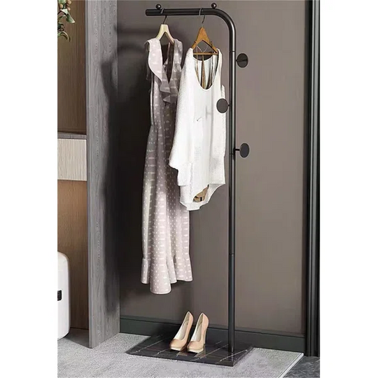 77" Modern L-Shaped Metal Cloth Rack with Marble Base