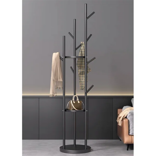 Gold Standing Coat Rack with 9 Hooks and 2 Shelves Modern Entryway Clothing Rack