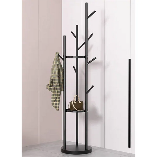 Gold Standing Coat Rack with 9 Hooks and 2 Shelves Modern Entryway Clothing Rack