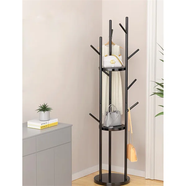 Gold Standing Coat Rack with 9 Hooks and 2 Shelves Modern Entryway Clothing Rack