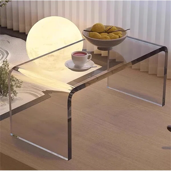 Modern Clear Acrylic End Table with Storage C-Shaped Side Table